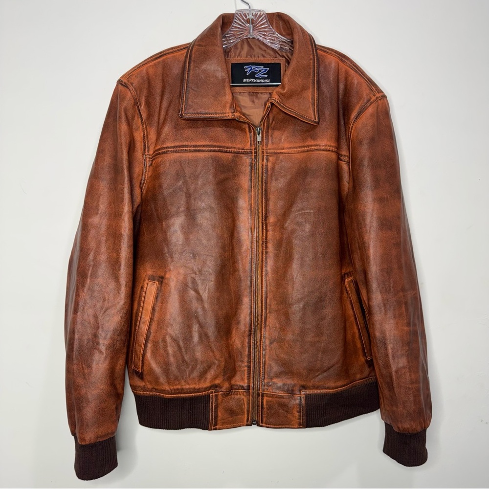 FZ Merchandise Genuine Leather Bomber Jacket Distressed Leather Jacket Size 12